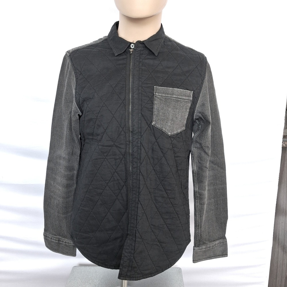 5CM ( H.K.)Divided Mens Quilted Zip Front Jacket Denim Sleeves Black Gray Size M